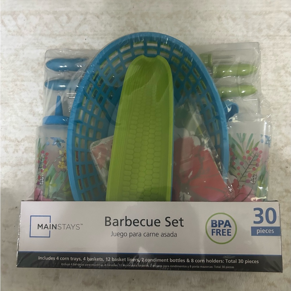 Mainstays Blue and Green Barbecue Corn Holder & Basket Set